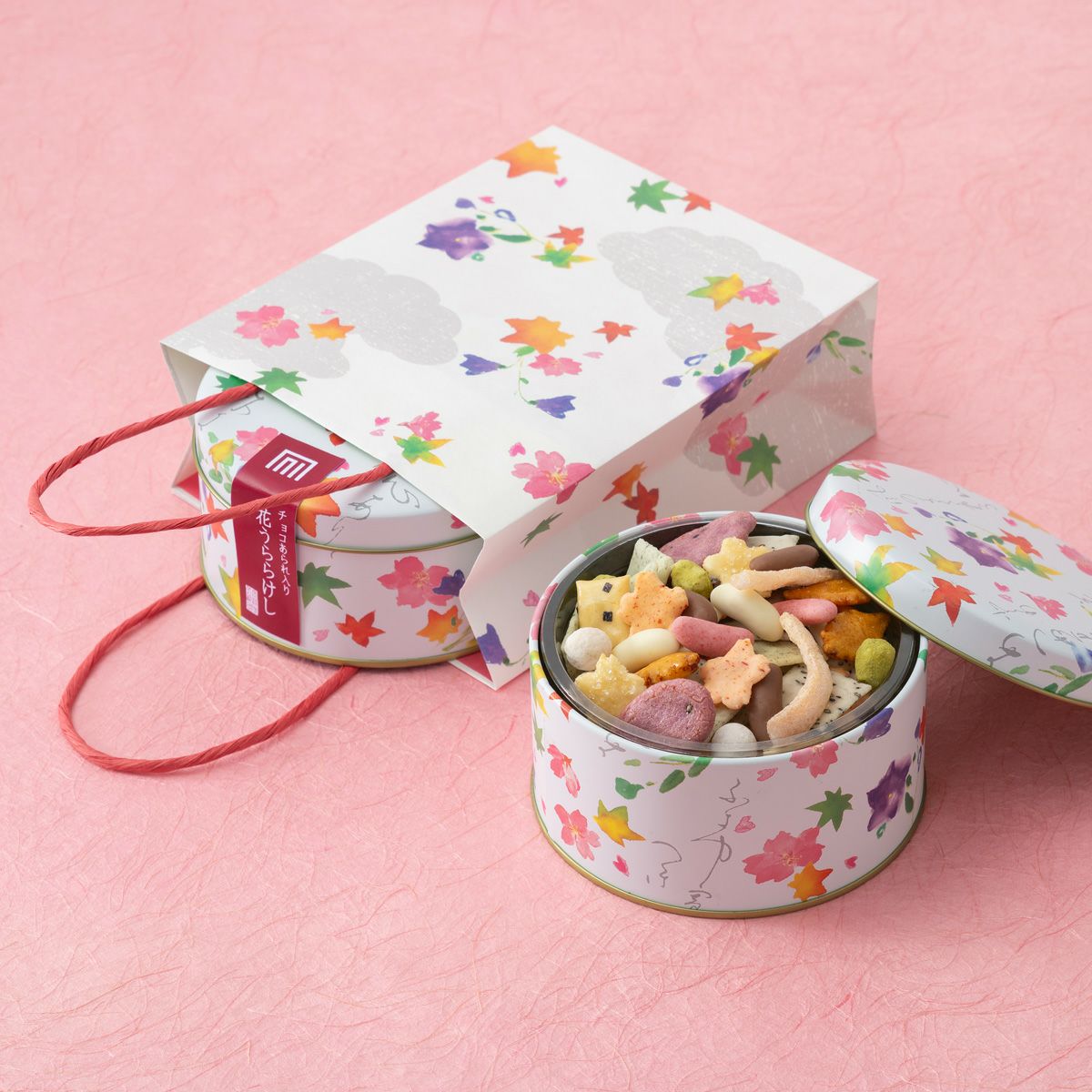 あられ吹き寄せ 花うららけし チョコあられ入り 化粧缶(77g) ※熨斗